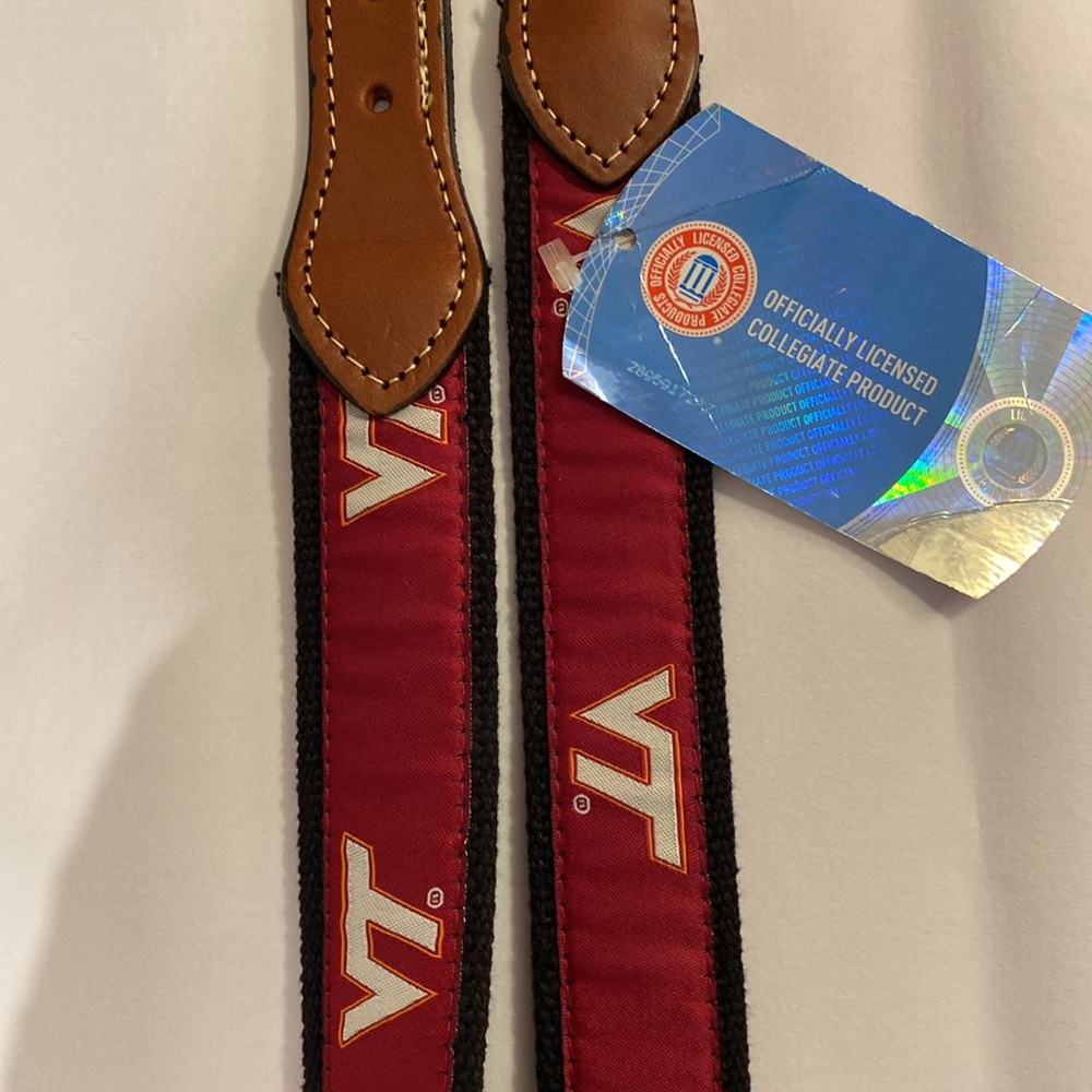 NWT Virginia Tech Hokies ribbon canvas belt with leather accents Sz 38 - Picture 3 of 9